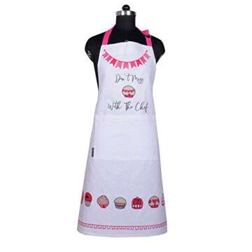 AMOUR INFINI Baking Apron for Women Aprons with Pockets, Adjustable Strap & Waist Ties Cotton Apron ...
