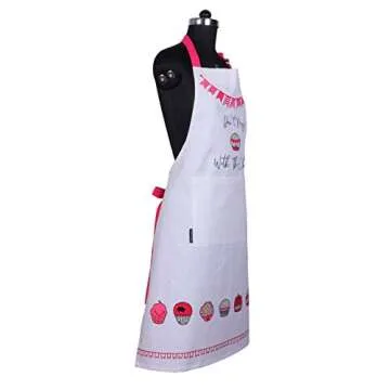AMOUR INFINI Baking Apron for Women Aprons with Pockets, Adjustable Strap & Waist Ties Cotton Apron for Baking, Gardening Spring Apron (27.5 x 33 Inches - Cup Cakes)