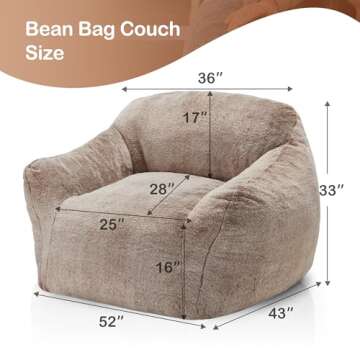 Homguava Bean Bag Chair Bean Bag Chairs for Adults Comfy Beanbag Giant Bean Bag Chair with Spacious Design Bean Bag Couch with Armrest Large Bean Bag Chair with Filler for Living Room Bedroom (Khaki)
