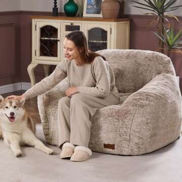 Homguava Bean Bag Chair Bean Bag Chairs for Adults Comfy Beanbag Giant Bean Bag Chair with Spacious Design Bean Bag Couch with Armrest Large Bean Bag Chair with Filler for Living Room Bedroom (Khaki)