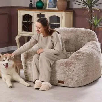 Homguava Bean Bag Chair Bean Bag Chairs for Adults Comfy Beanbag Giant Bean Bag Chair with Spacious Design Bean Bag Couch with Armrest Large Bean Bag Chair with Filler for Living Room Bedroom (Khaki)