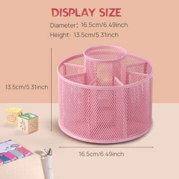 POPRUN Pink Supplies and Accessories for Desk,Cute Pen/Pencil Holder,Spinning Pen/Pencil Organizer,Rotating Pen Desk Organizer Caddy for Office,School Classroom and Art Supply for Christmas