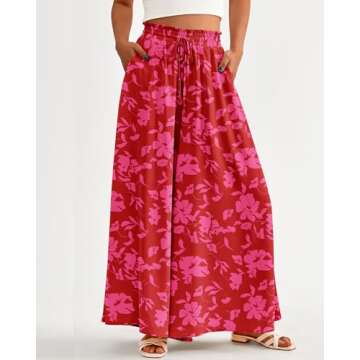 BTFBM Women's Casual High Waist Wide Leg Pants - Flowy Summer Palazzo Trousers with Pockets in Print...