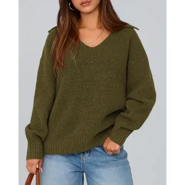 BTFBM Women's 2024 Fall Winter Sweaters Long Sleeve V Neck Lapel Collar Casual Pullover Oversized Knitted Jumper Tops