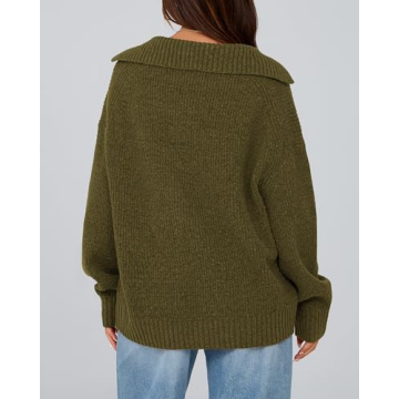 BTFBM Women's 2024 Fall Winter Sweaters Long Sleeve V Neck Lapel Collar Casual Pullover Oversized Knitted Jumper Tops