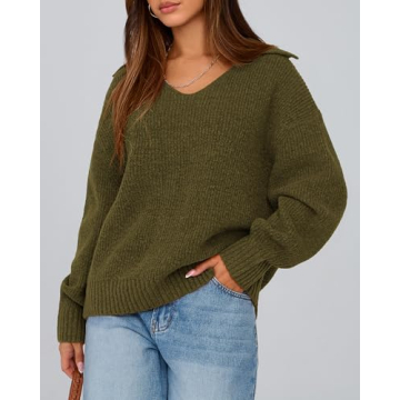 BTFBM Women's 2024 Fall Winter Sweaters Long Sleeve V Neck Lapel Collar Casual Pullover Oversized Knitted Jumper Tops
