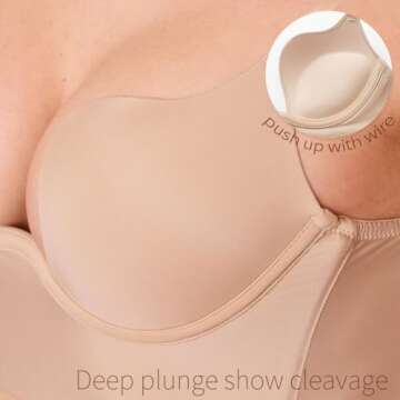 Sexy Code 1701 Womens Low Back Bras Deep Plunge Backless Bra Push Up Bra with Clear Straps, Low Cut ...