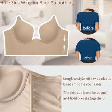 Sexy Code 1701 Womens Low Back Bras Deep Plunge Backless Bra Push Up Bra with Clear Straps, Low Cut Convertible Underwire Bra