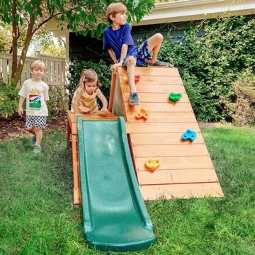 Avenlur Palm Outdoor and Indoor Playground 5 in 1 Backyard Playset with Ladder, Rock Wall, 4 ft. Sli...