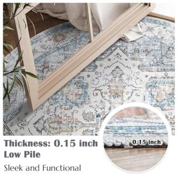 jinchan Round Rug 4ft Area Rug - Machine Washable 4'Circle Vintage Floral Non-Slip with Rubber Backi...