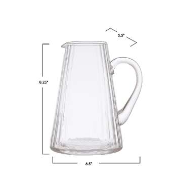 Bloomingville 8.25 Inches 60-Ounce Ribbed Glass, Clear Pitcher