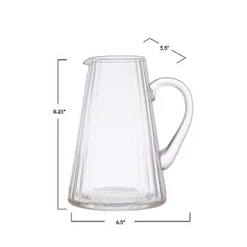 Bloomingville 8.25 Inches 60-Ounce Ribbed Glass, Clear Pitcher