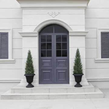 Laiwot 4FT Artificial Cedar Topiary Trees for Outdoors Potted Fake Cypress Trees Faux Evergreen Plants for Home Porch Decor Set of 2