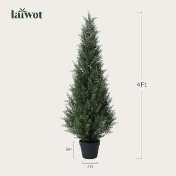 Laiwot 4FT Artificial Cedar Topiary Trees for Outdoors Potted Fake Cypress Trees Faux Evergreen Plants for Home Porch Decor Set of 2