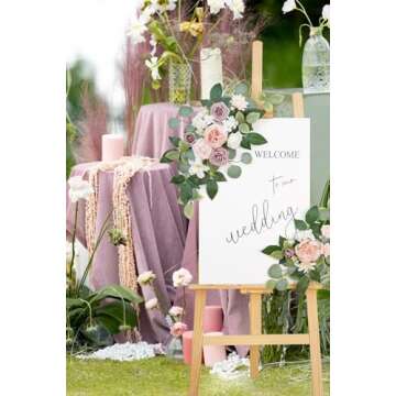 WEIERYUE(Pack of 2 Artificial Flowers Decorations,Artificial Arch Backdrop Garlandfor Ceremony Party Reception Entrance Welcome Easel Door Floral Decor Wall Home Entryway Outdoor(Bean Paste Powder)