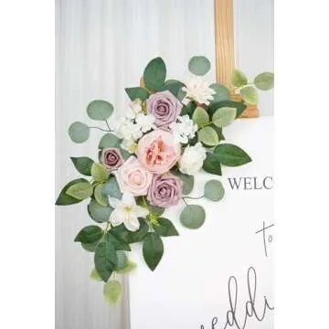 WEIERYUE(Pack of 2 Artificial Flowers Decorations,Artificial Arch Backdrop Garlandfor Ceremony Party Reception Entrance Welcome Easel Door Floral Decor Wall Home Entryway Outdoor(Bean Paste Powder)