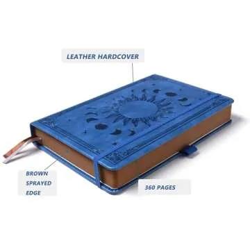 HwxBen Journal for Men & Women, Daily for Classic Lined Writing, 360 Pages Hardcover Journaling Notebook with Pen, Vintage Sun & Moon Design, Blue,B5 (7.7'' x 10'')