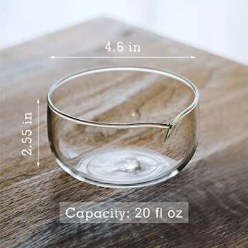 Glass Matcha Bowl With Pouring Spout, Ceremonial Mixing Chawan, Clear Traditional Japanese Style Matcha Green Tea Cup Mug, Hammer Spouted Matcha Mixer