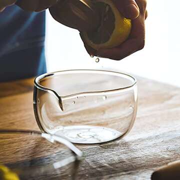 Glass Matcha Bowl With Pouring Spout, Ceremonial Mixing Chawan, Clear Traditional Japanese Style Matcha Green Tea Cup Mug, Hammer Spouted Matcha Mixer