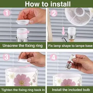 Floresita Dried Flowers Table Lamp 5W LED 3-color Pressed Flower Bedside Lamp Linen Shade Table Lamp with Wood Base for Bedroom Living Room Desk Office