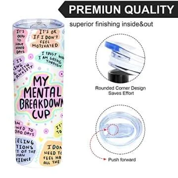 ATHAND 20 Oz Positive Gift for Women,Inspirational Personalized Gift for Women,Straight Travel Mug for Friends Bestie Sister,My Mental Health Breakdown Cup Skinny Tumbler with Lid