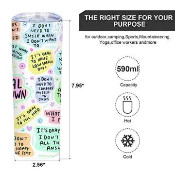 ATHAND 20 Oz Positive Gift for Women,Inspirational Personalized Gift for Women,Straight Travel Mug for Friends Bestie Sister,My Mental Health Breakdown Cup Skinny Tumbler with Lid