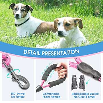 BAAPET 2/4/5/6 FT Dog Leash with Comfortable Padded Handle and Highly Reflective Threads for Small Medium and Large Dogs (2FT-1/2'', Pink)