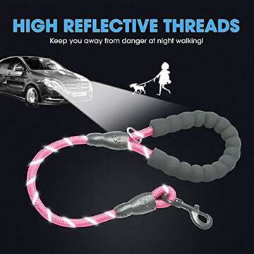 BAAPET 2/4/5/6 FT Dog Leash with Comfortable Padded Handle and Highly Reflective Threads for Small Medium and Large Dogs (2FT-1/2'', Pink)