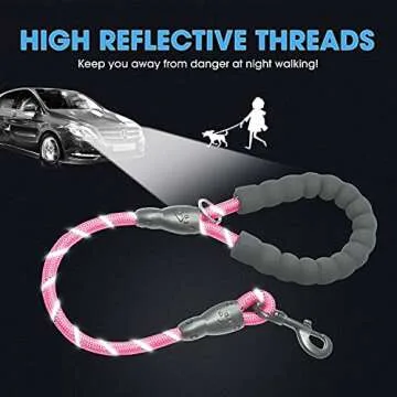 BAAPET 2/4/5/6 FT Dog Leash with Comfortable Padded Handle and Highly Reflective Threads for Small Medium and Large Dogs (2FT-1/2'', Pink)