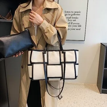 Vegan Leather Woven Tote Clutch Set Women Eco-Friendly