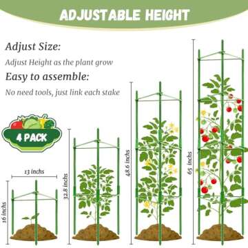 Legigo 4ft 4-Pack Tomato Cage for Garden Plant Support- Up to 48inch Garden Stakes Tomato Cage, Tomato Trellis for Potted Plants, Tomato Cages Plant Stakes for Climbing Vegetables Plants Flowers