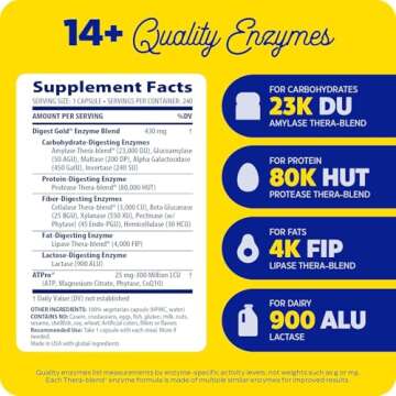 Enzymedica Digest Gold + ATPro, Maximum Strength Digestive Enzymes, Helps Digest Large Meals for Instant Bloating Relief, 45 Count