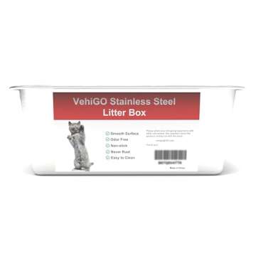 VehiGo Extra Large Metal Cat Litter Box, Stainless Steel Durable Litter Pan for Large or Multiple Cats, Kitty Litter Box with Smooth Surface and Easy to Clean, XL(23.6"x15.7"x5.9")