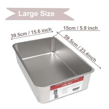 VehiGo Extra Large Metal Cat Litter Box, Stainless Steel Durable Litter Pan for Large or Multiple Cats, Kitty Litter Box with Smooth Surface and Easy to Clean, XL(23.6"x15.7"x5.9")