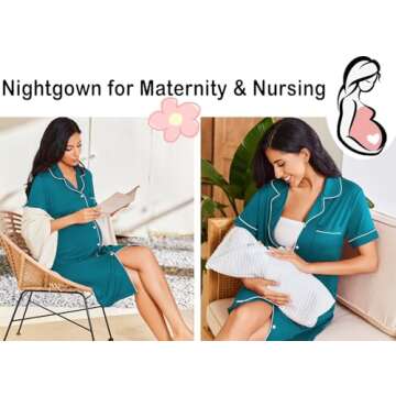 Ekouaer Nursing Sleepshirt Button Down Comfortable Pajama Dress