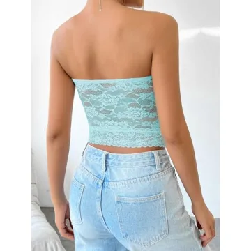 Stylish Lace Bandeau Top for Women in Light Blue