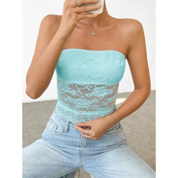 Stylish Lace Bandeau Top for Women in Light Blue