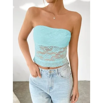 Stylish Lace Bandeau Top for Women in Light Blue