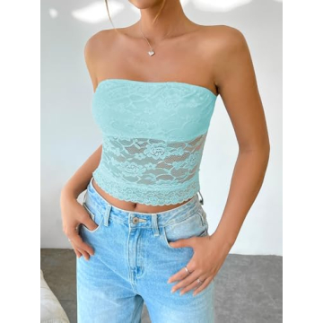Stylish Lace Bandeau Top for Women in Light Blue