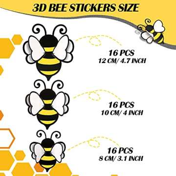48 Pieces 3D Bee Yellow Stickers Decor Removable Mural Decals Honey Bee Clings for Home Office Fridg...