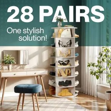 LOFT + IVY Rotating Shoe Rack Tower - 360 Spinning Shoe Rack Organizer - Lazy Susan for Shoes - Fits 28 Pairs of Shoes - Spinning and Revolving Round Shoe Rack Carousel - 7 Tier Shoe Rack