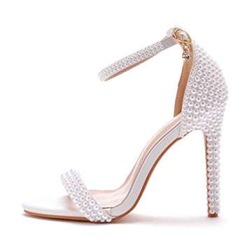 Crystal Queen Full Pearls Heels Sandals Stiletto Heels Peep Toe High Heel Sandals Pump Shoes For Bri...
