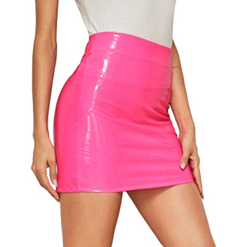 MakeMeChic Neon Zip Back Leather Mini Skirt for Women