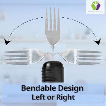 3 Piece Super Easy Grip Flatware Set - Bendable Built Up Utensils - Fork, Knife, and Spoon (Standard) - Black