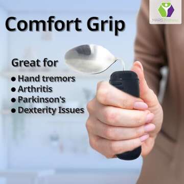 3 Piece Super Easy Grip Flatware Set - Bendable Built Up Utensils - Fork, Knife, and Spoon (Standard) - Black