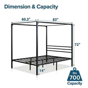 ZINUS Patricia Black Metal Canopy Platform Bed Frame, Mattress Foundation with Steel Slat Support, No Box Spring Needed, Easy Assembly, Queen