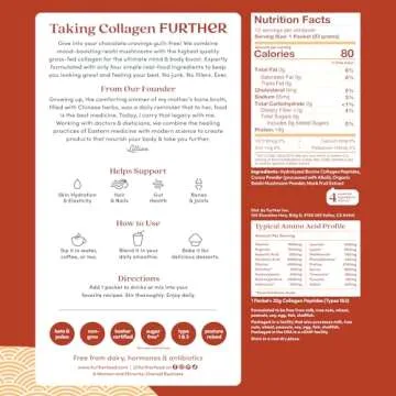 Further Food Chocolate Collagen Peptides Powder Stick Packs, Grass-Fed Pasture-Raised Hydrolyzed Typ...