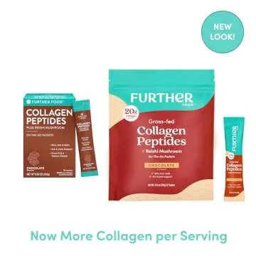 Further Food Chocolate Collagen Peptides Powder Stick Packs, Grass-Fed Pasture-Raised Hydrolyzed Type 1 & 3 Protein, Gut Health + Joint, Hair, Skin, Nails, Paleo Keto Sugar-Free 9.74 oz