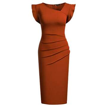 Miusol Women's Retro Ruffle Style Slim Work Pencil Dress(Small, Rust Red)