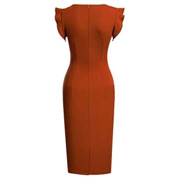 Miusol Women's Retro Ruffle Style Slim Work Pencil Dress(Small, Rust Red)